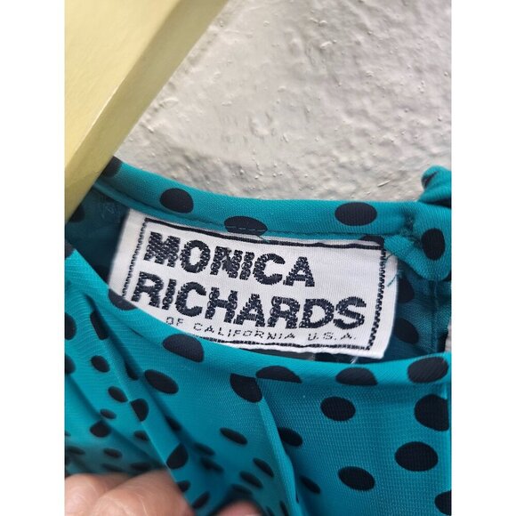 Vintage Pleated Belted Polka Dot Long Sleeve Modest Dress 16 - Picture 7 of 12